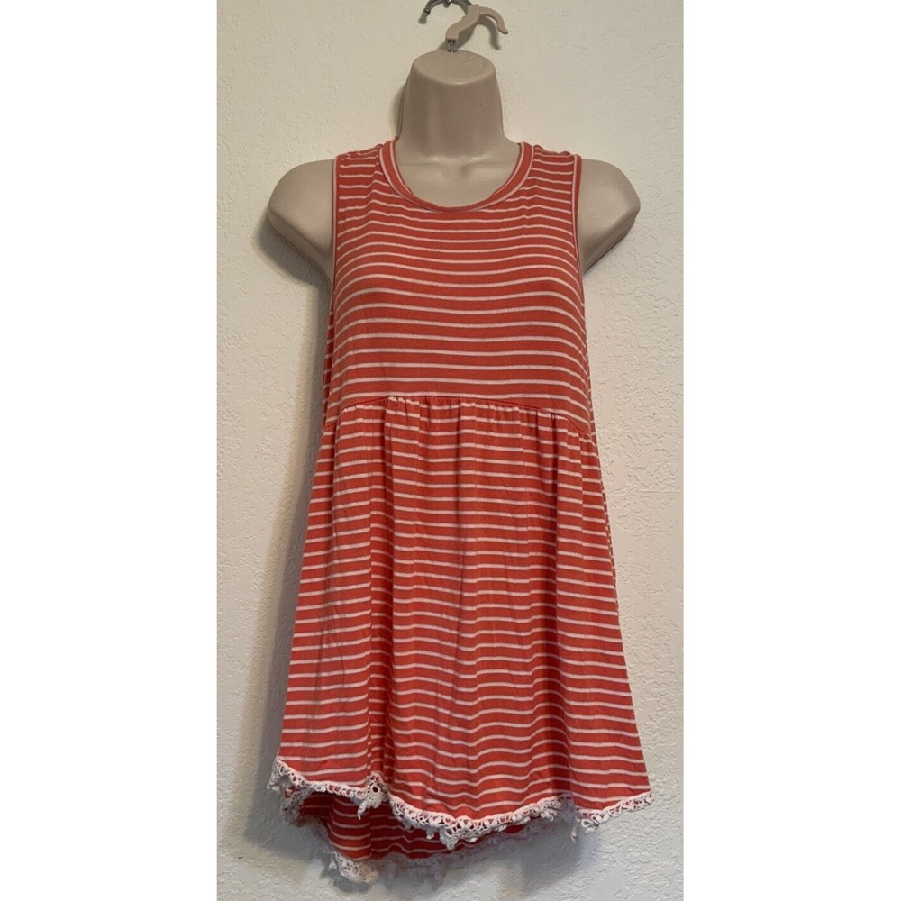 White Burch Womens Sleeveless Striped Crochet Lace Blouse Shirt‎ Size S